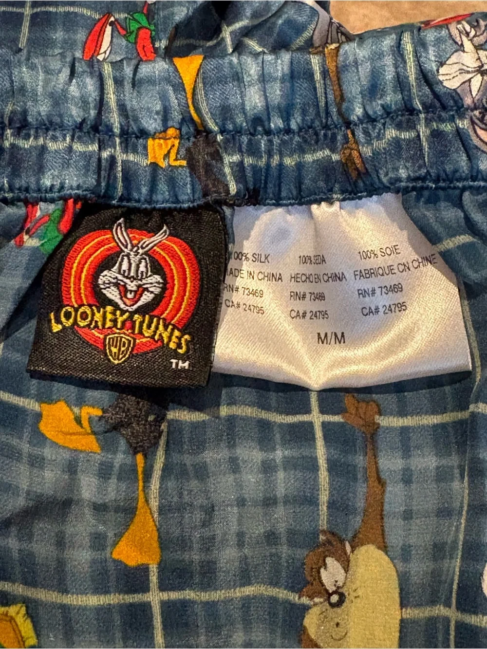 NWT~Vtg 2001 Looney Tunes Blue Plaid 100% Silk Boxer Shorts Size Medium